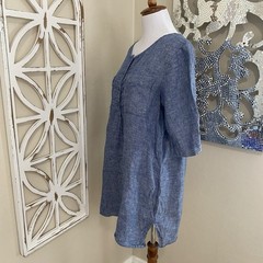 NEW ANDREA JOVINE small LAGENLOOK CHEST POCKETS 100% LINEN SHORT SLEEVE DRESS