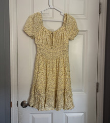 Celebrity Pink Yellow Floral Smocked Puff Sleeve Square Neck Mini Dress XS
