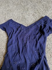 Vintage 90s Whimsigoth Navy Asymmetrical Beaded Handkerchief Hem Dress Womens 16
