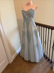TLC Say Yes To The Prom 5 Blue Silver Rhinestone Bling Strapless Lace Up Dress