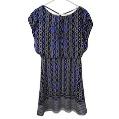 The Limited XS Blue Geometric Print Flutter Sleeve Mini Dress Boho Keyhole Back