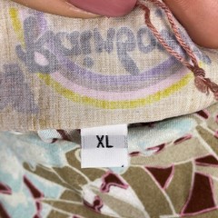 Rainbow Jo Dress Womens XL Tan Blue Floral Rayon Hawaiian Bali Boho Beach Resort