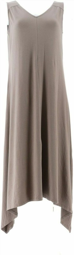 ANYBODY COZY KNIT SHARKBITE HEM DRESS-Smokey Taupe-XS-New- A354737