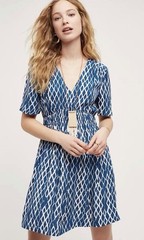 Anthropologie HD in Paris Archipelago Geometric Smocked A-Line Dress Blue 6