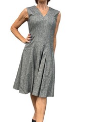 Carolina Herrera Italy Virgin Wool Tweed Dress Sleeveless Pleated VNeck A Line 8