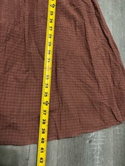 Sweet Salt Brown Check V-Neck Puff 3/4 Sleeve Smocked Lined Knee Dress L