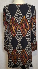 Papillon Womens Long Sleeve Dress Sz M Geometric Knee Length Boho Abstract 1695