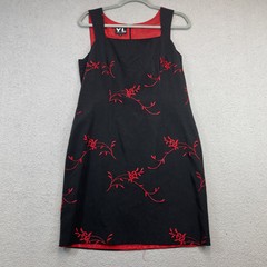 YL by Yair Womens Sleeveless Black Red Floral Embroidered Dress Zipper 10 Lined