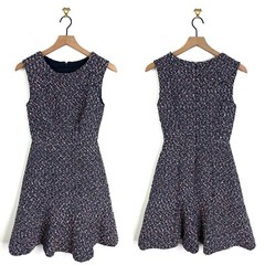 J. Crew Metallic Confetti Tweed Flounce Dress Navy Blue Size 000 Speckled