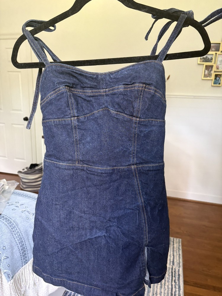 Amanda Uprichard Taylor Denim Skort Romper Small