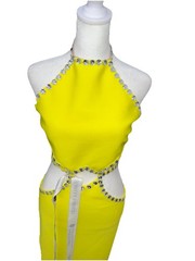 (b21/15)Elegant Yellow Cut Out Bodycon Dress Bella Barnett rhinestones Size M