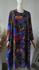 One Hundred Stars Kimono Dress Royal Blue Floral Paisley Cupro Viscose M/L Boho