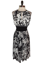 R&M RICHARDS Size 16 A-Line Dress Black White Silver Shimmery Sleeveless Stretch