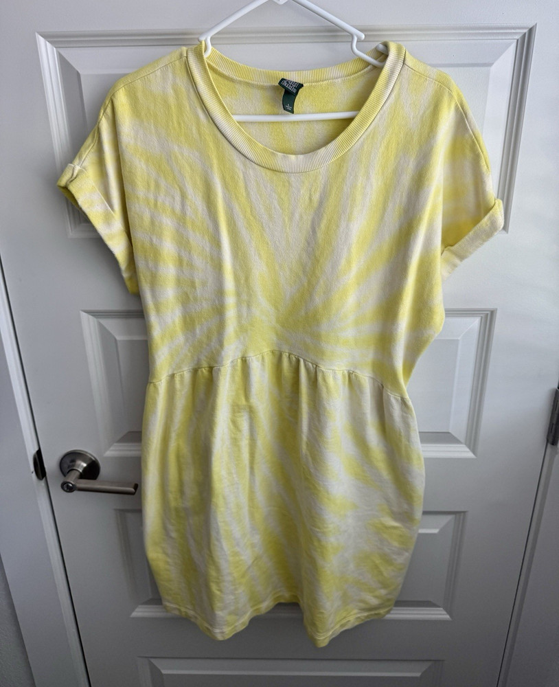 Wild Fable Yellow Tie-Dye Babydoll Tee Dress with Pockets Size Small 100% Cotton