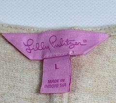 Lilly Pulitzer Women L Beige Embroidered Beaded V-Neck Knit Shift Dress Read