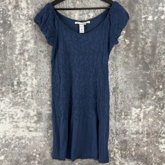 Max Studio Size M Textured Chic Abstract Knee Length Scoop Neck Dress Navy