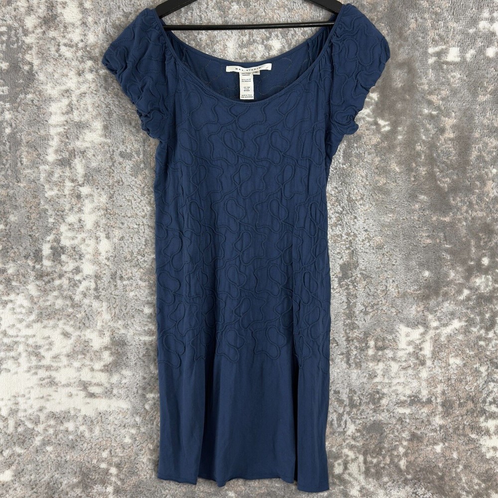 Max Studio Size M Textured Chic Abstract Knee Length Scoop Neck Dress Navy