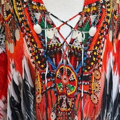 Shahida Parides Nomad Kaftan feather print Lisa Rinna Real Housewives OS One Sz