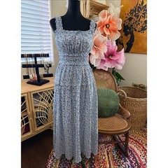 NWT GAP x DOEN Blue Ditsy Paisley Floral Smocked Milkmaid Boho Midi Maxi Dress