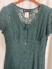 All That Jazz 90s Green Lace Lined Maxi Dress w/Buttons Sz 9/10