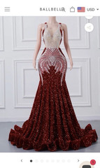 BALLBELLA Burgundy Sequin Beaded V-Neck Backless Mermaid Long Dress