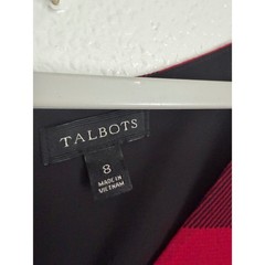 Talbots Red Black Buffalo Plaid Pleated Midi Dress Sleeveless V-Neck Size 8