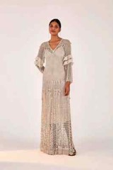 Farm Rio Anthropologie Hand Made Crochet Maxi Dress Beige Size M NWT Orig. $595.