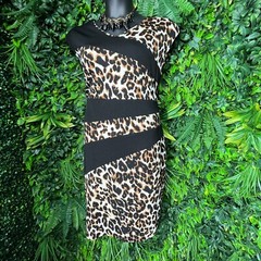Spin Dress Women 3XL Black Leopard Round Neck Sheath Stretch Fitted 0976