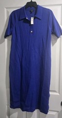 Talbots Blue Knit Ribbed Shirt Dress Collared Short Sleeve Button Midi Size L P