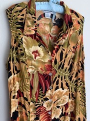 2X Slim California Krush Hawaiian Button Dress Floral Tropical Leaf 80s 90s Plus