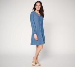 Susan Graver Stretch Chambray Button Front Dress Medium Wash L New