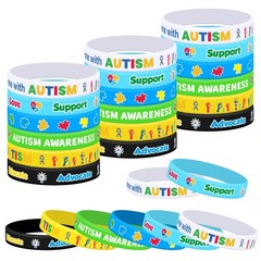 Lesnala 48 Packs Autism awareness bracelet Colorful puzzle pieces silicone wrist