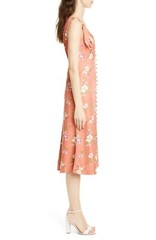 REBECCA TAYLOR Sunset Pink Floral Print LITA Silk Blend Bow Button Midi Dress 10