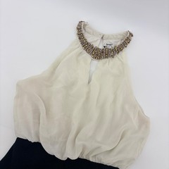 Papaya Mini Dress Women Small Cream Black Beaded Halter Neck