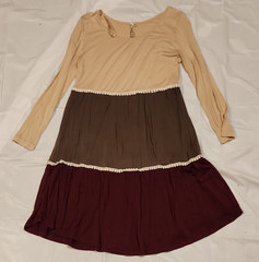 Andrée by Unit Beige Brown Burgundy Colorblock Ruffle Maxi Dress Women&rsquo;s S
