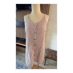 Thread & Supply Striped Linen Blend Button Front Cami Dress Size Medium