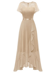 Romantic Ruffle Lace Chiffon Maxi Dress Medium Bridesmaid Holiday