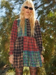 Urban Outfitters, Teddy Fresh Blocked Plaid Bleached Mini Dress Size Small