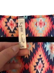 Lyss Loo Womens Aztec Print Flutter Sleeve Loose Fit Tunic Dress L/XL 100% Polye
