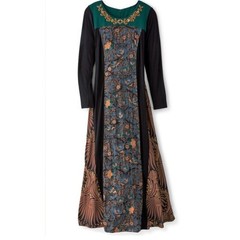 ​Soft Surroundings Panelled Maxi Dress Sz XS Teal Embroidery & Gold Sequins $180