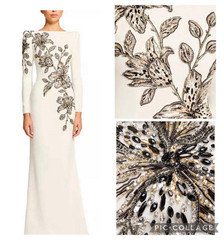 Jenny Packham Sz 6 Vanilla Long Sleeve Boat Neck Beaded Floral Gown Retail $4195