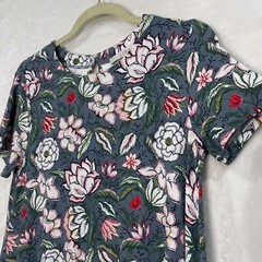Loft Floral Flounce Swing Dress Jersey Knit Ruffle Hem Women S Blue Pink NEW