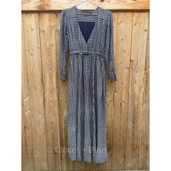 Christy Dawn Audrey Maxi Dress Navy Blue Check Plaid Size Small