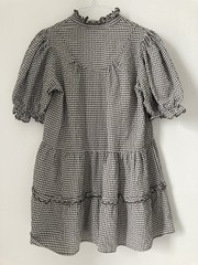 NWOT Pomander Place Brown White Gingham Linen Cotton Babydoll Puff Sleeve Sz L