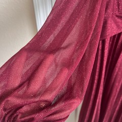 New Maison Tara Dress Size 8 Burgundy Glitter Pleated Long Sleeve Party Cocktail
