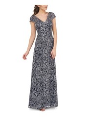 JS COLLECTION Womens Navy Short Sleeve Formal Fit + Flare Dress 4