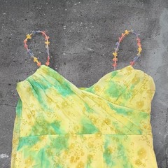 Y2K Fairycore Chiffon Dress Beaded Straps Garden Fairy Coquette Dress