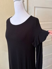 Black dress ruffle scoopneck long sleeve prom wedding guest gothic whimsical NEW