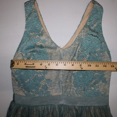 Francescas Sz XXS Blue Tan Lace Lined V Neck Sleeveless 100% Nylon/Poly Dress