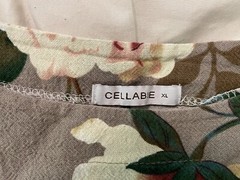 Cellabie Linen XL Floral Tunic Top Short Dress Tan Beige Brown White Green Red